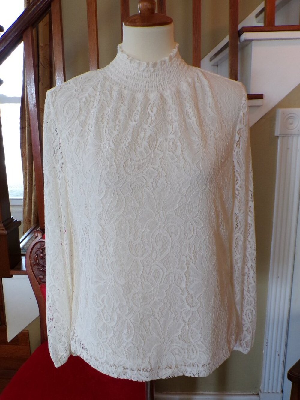 Zac & Rachel Women's Cream All Laced Blouse Small